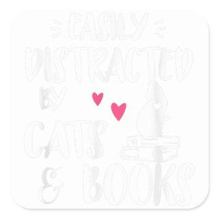 Easily Distracted by Cats and Books kittens readah Square Sticker