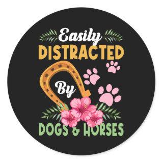 Easily Distracted By Dogs And Horses Flower Farm A Classic Round Sticker