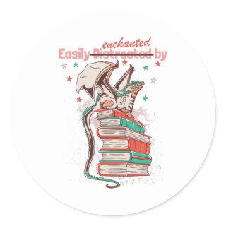 Easily Distracted by Dragons and Books Classic Round Sticker