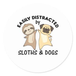 Easily Distracted By Sloths And Dogs Pug Classic Round Sticker
