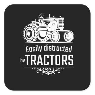 Easily Distracted By Tractors, Farmer Square Sticker