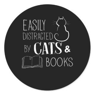 Easily Distracted Cats And Books Classic Round Sticker
