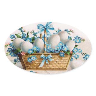 Easter Basket with Forget-Me-Nots Oval Sticker