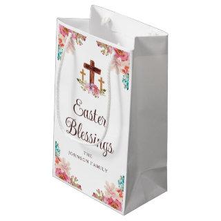 Easter Blessings Elegant Floral Cross  Small Gift Bag