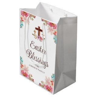Easter Blessings Floral Religious Cross Medium Gift Bag