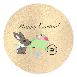 Easter Bunny w Wheelbarrow Classic Round Sticker