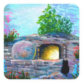 Easter Cat Christian Art Empty Tomb Square Sticker