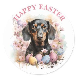 Easter Dachshund Chocolate  Eggs and Flowers -   Classic Round Sticker