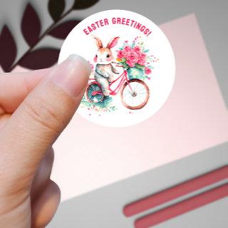 Easter Greetings Bunny on Floral Bike Custom Classic Round Sticker