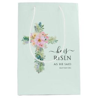 Easter He is Risen Greenery Watercolor Cross Medium Gift Bag