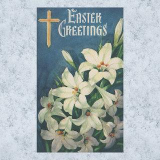 Easter Lilies Flowers, Vintage Religious Easter Rectangular Sticker