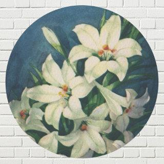 Easter Lily Flowers, Vintage Easter Lilies Classic Round Sticker