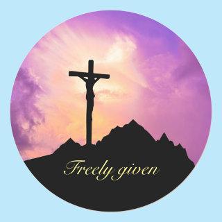 Easter Personalize Jesus On the Cross Classic Round Sticker