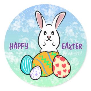 Easter Rabbit on Easter Eggs Classic Round Sticker