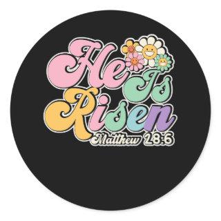 Easter Retro Groovy He Is Risen Matthew 28 6 Jesus Classic Round Sticker