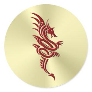 Eastern Crimson Dragon, Embossed-effect on Gold Classic Round Sticker