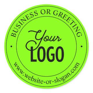 Easy Logo Replacement & Custom Text | Neon Green Classic Round Sticker