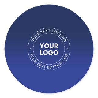 Easy Logo Replacement & Text | Dark Blue Gradient Classic Round Sticker