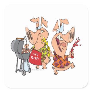 eat beef funny barbecue BBQing pigs Square Sticker