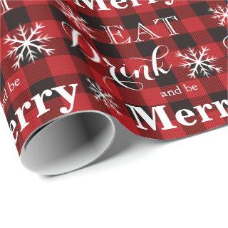 Eat Drink and be Merry red-black plaid pattern