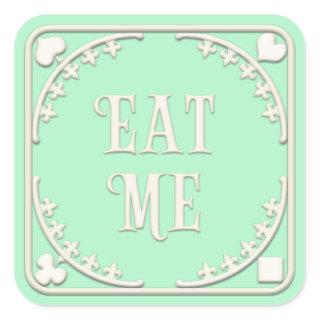"Eat Me" Wonderland Tea Party Cheerful Green Square Sticker