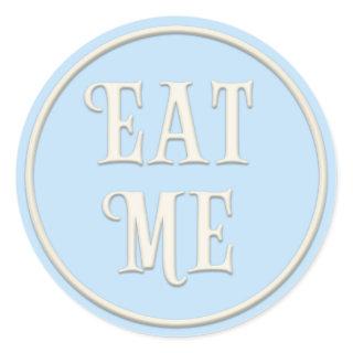 Eat Me" Wonderland Tea Party Pastel Blue Classic Round Sticker