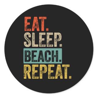 Eat sleep beach repeat retro vintage classic round sticker