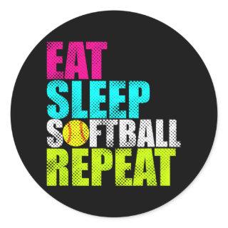 Eat Sleep Fastpitch Softball Repeat Funny Classic Round Sticker