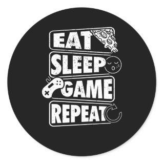 Eat Sleep Game Repeat Gamer Gaming Gift Classic Round Sticker