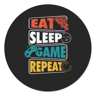 Eat Sleep Game Repeat Gamer Gaming Gift Classic Round Sticker