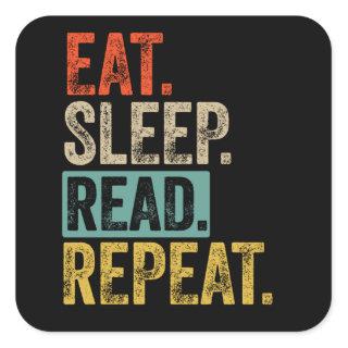 Eat sleep read repeat retro vintage square sticker