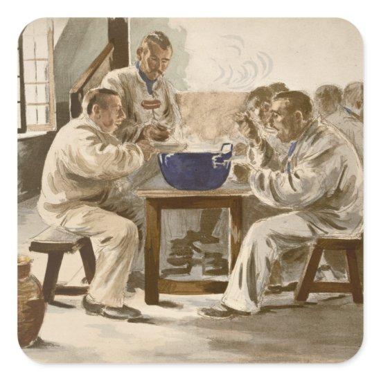 Eating Soup at the Barracks, from 'L'Estampe Moder Square Sticker