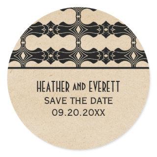 Ebony Art Deco Border Save the Date Stickers
