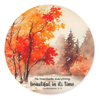 Ecclesiastes 3:11 Bible Verse Fall Watercolor  Classic Round Sticker