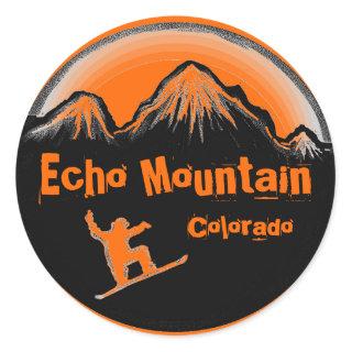 Echo Mountain Colorado orange snowboarder stickers