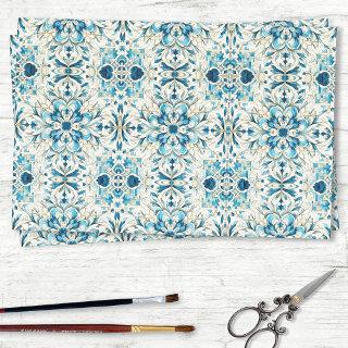 Eclectic Blue and Green Tile Pattern Decoupage Tissue Paper
