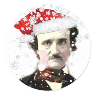 Edgar Allan Poe Christmas Hat Snowflake   Classic Round Sticker