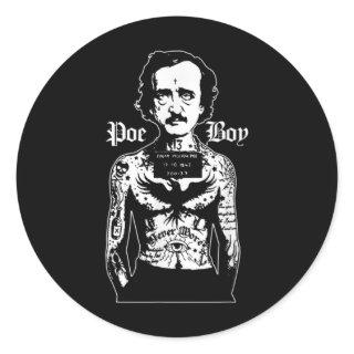 Edgar Allan Poe Classic Funny Horror w Raven Classic Round Sticker