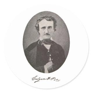 Edgar Allan Poe with Signature Classic Round Sticker