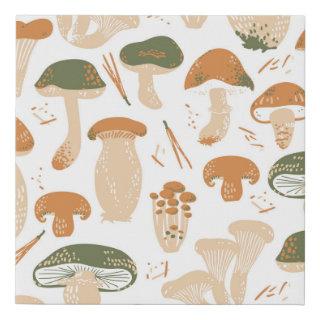 Edible Mushrooms Linocut Vintage Pattern Faux Canvas Print