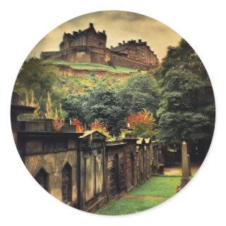 Edinburgh Castle - Antique Style Classic Round Sticker