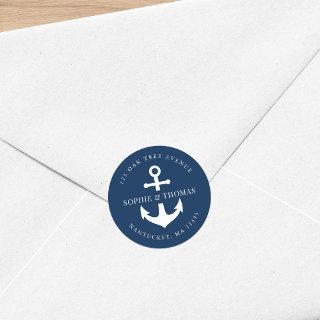 Editable Background Color Anchor Return Address Classic Round Sticker