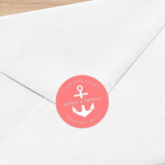 Editable Background Color Anchor Return Address Classic Round Sticker
