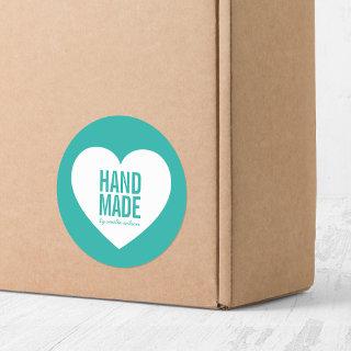 Editable Background Color Handmade Modern Heart Classic Round Sticker