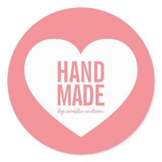 Editable Background Color Modern Heart Handmade Classic Round Sticker