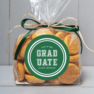 Editable Background Color Varsity Graduate Classic Round Sticker