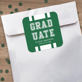 Editable Background Color Varsity Graduate Square Sticker