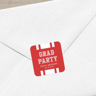 Editable Background Color Varsity Graduation Party Square Sticker