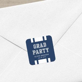 Editable Background Color Varsity Graduation Party Square Sticker