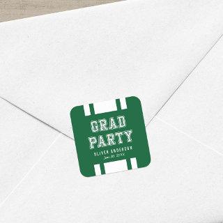 Editable Background Color Varsity Graduation Party Square Sticker
